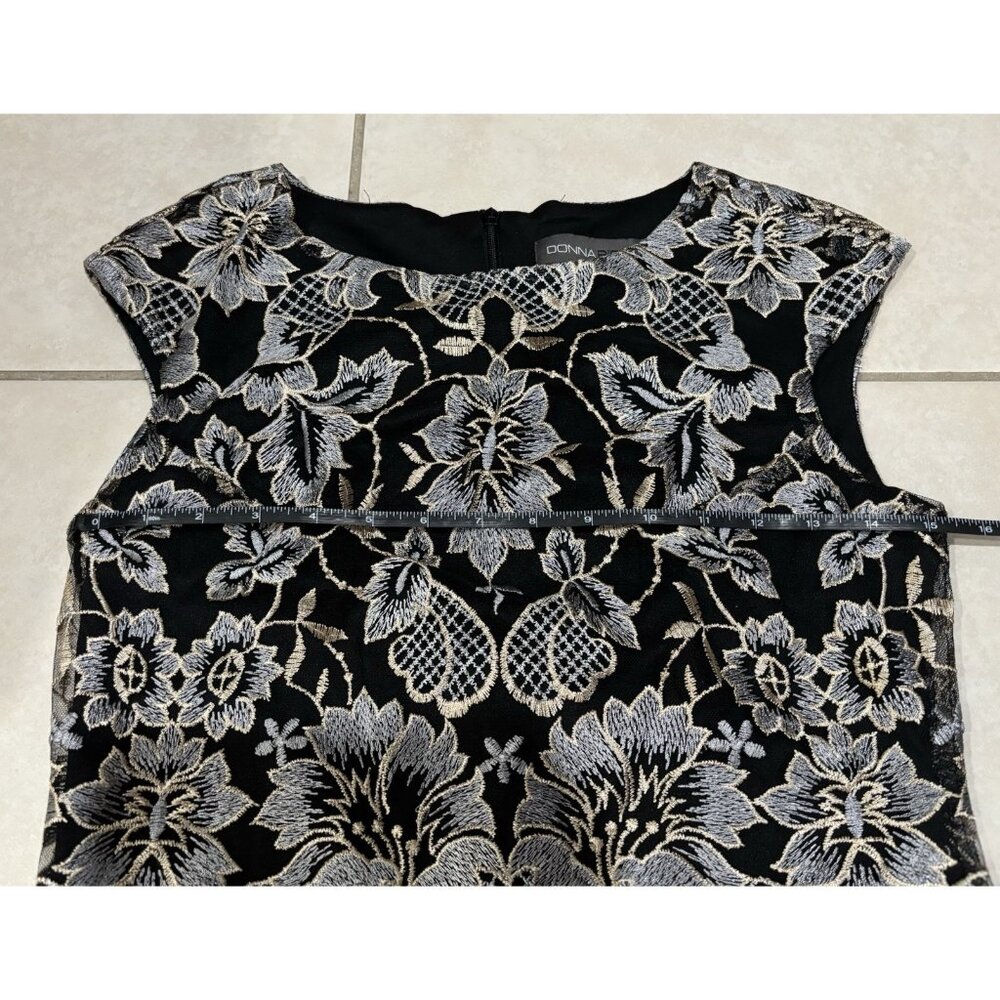 Donna Ricco Sheath Dress Women's Sz 4 Metallic Floral Embroidered Black Cocktail - Picture 10 of 11